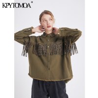 Vintage Stylish Fringe Beaded Loose Denim Jacket  1