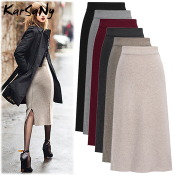 KarSaNy Autumn Winter Knit Pencil Skirt Women Plus Size High Waist Skirts Womens Knited Split Midi Skirt For Women Autumn 6XL 1