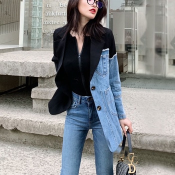 Irregular Stitching Denim Jacket Slim Small Suit 1