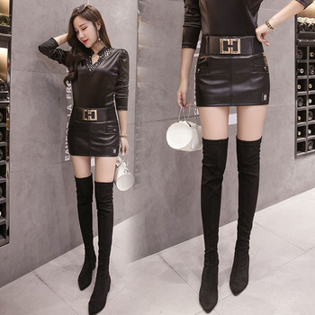 NYFS 2022 New Autumn Winter Women's Skirts Super Fire Show Thin Slim Hip PU Leather Skirt Hip Mujer Faldas S-XL Size(Send Belt) 4