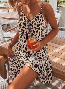 Sexy Leopard Print Beach Mini Woman Dress 2022 Summer Spaghetti Strap Loose Casual Boho Dresses For Women Femme Robe 2