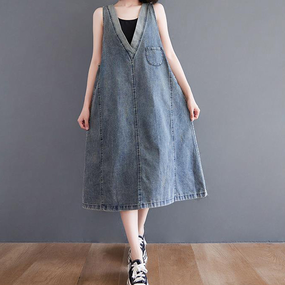 Women's Denim Dress Loose Harajuku Fashion Tank Summer Dress Women 2022 Vestido Jeans Casual Long Maxi Dress 2