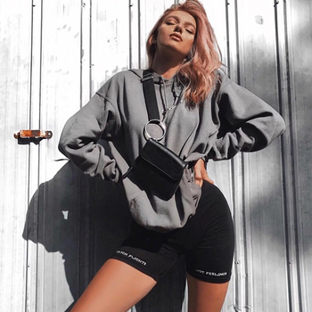 Biker shorts women elastic waist skinny fitness korean casual sexy Letter print black shorts pantalones black 2