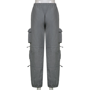 BIIKPIIK Women Pockets Sweat Pant Vintage Workout Overalls Mid Waist Drawstring Loose Cargo Pants Streetwear Jogging Trousers 5