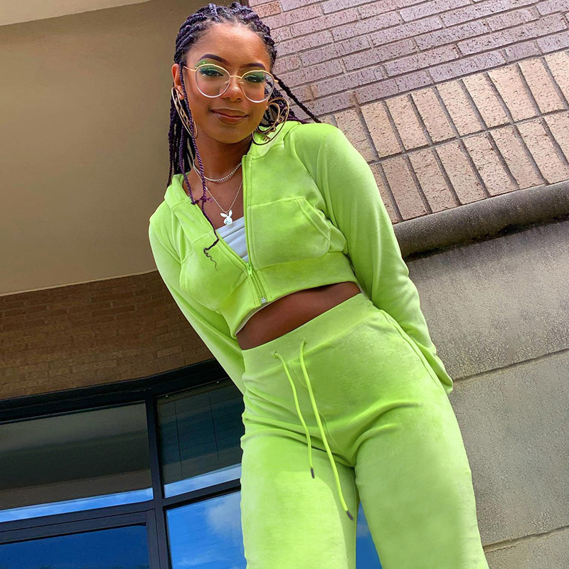 Y2k Velvet Tracksuit Women Outfits Tracksuit 2 Piece Sets Cropped Hoodie Jacket And Flare Pants Velvet Suit Women's Sweatshirt 8
