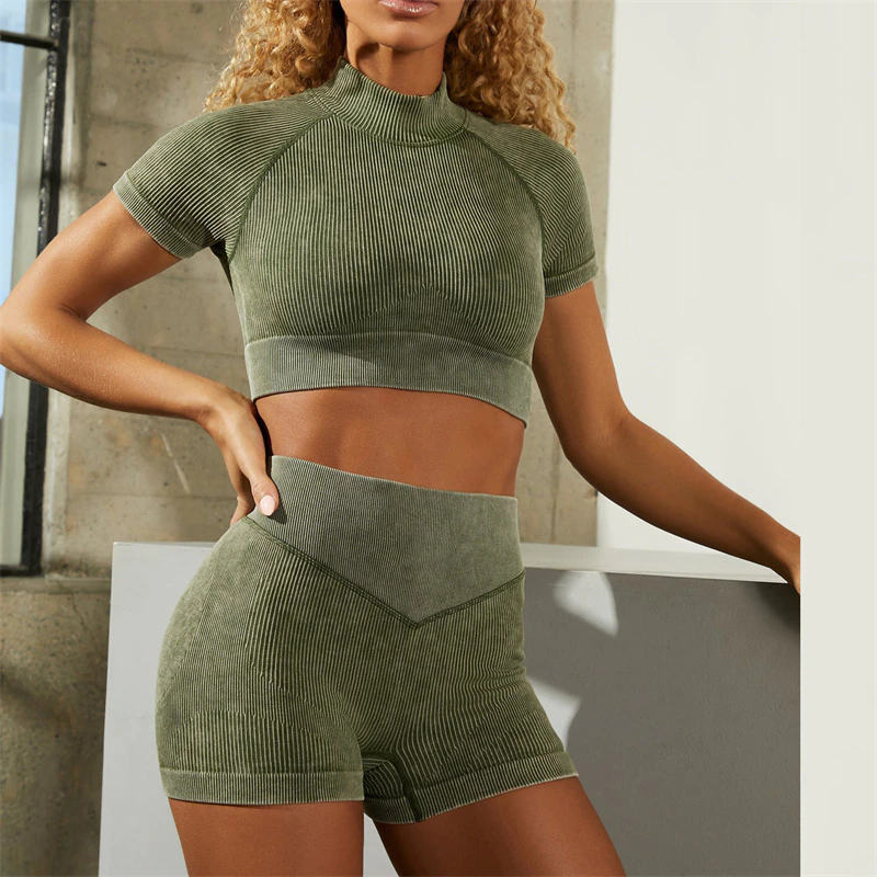 Ribbed Washed Seamless Yoga Set Crop Top Women Shirt Leggings Two Piece Outfit Workout Fitness Wear Gym Suit Sport Sets Clothes 5