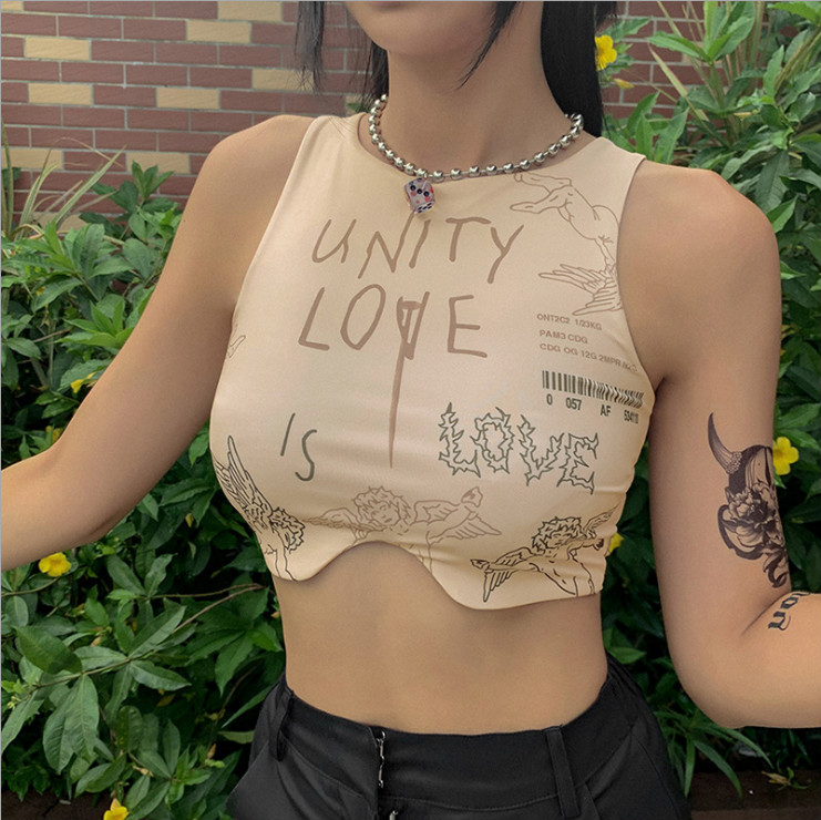 Summer Ladies Sexy Irregular Short Vest Top Girls Fashion Slim Fit Cropped Tops Print Sleeveless Skinny Tanks Crop Top 2