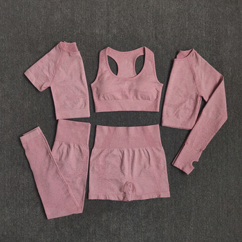 3 and 5PCS Seamless Women Yoga Set Workout Sportswear Gym Clothing Fitness Long Sleeve Crop Top High Waist Leggings Sports Suits 4