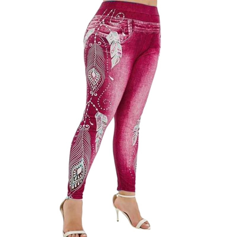 Women High Waist Pants Jeans 3D Printed Fitness Leggings Slimming Leggings Printed Plus Size Denim Jeans Leggings Pocket 1