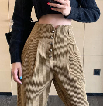 2021 Autumn Winter Thicken Corduroy Joggers Women Pants High Waist Trousers For Women All-match Buttons Pants Women Sweatpants 1