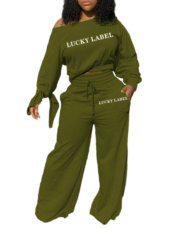 Lucky Label Piece Two Set Women Sweatsuits for Women Fall Clothes Tracksuit Bow Petal Sleeve Loose Pants Wholesale Dropshipping 5