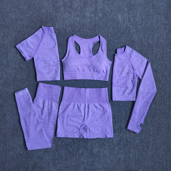 3 and 5PCS Seamless Women Yoga Set Workout Sportswear Gym Clothing Fitness Long Sleeve Crop Top High Waist Leggings Sports Suits 6