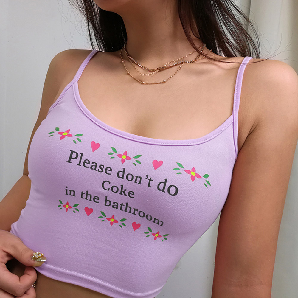 2021 Sexy Crop Top Women Summer Tanks Casual Please Dont Do Cokes In The Bathroom Letter Print Vest Halter Blouse Camisole 1