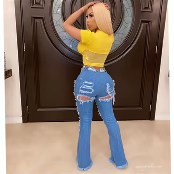 Ripped High Waisted Flare Jeans With Holes Jeans 3