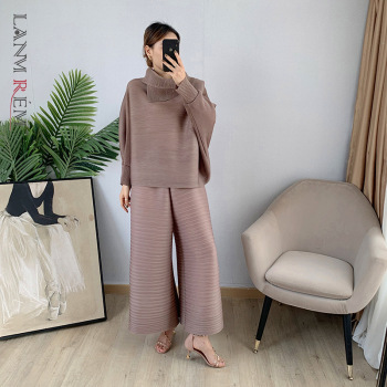 LANMREM Pleated Suit Set For Women 2022 Spring New Lapel Top + Fold Wide Leg Pants Two-piece Set Loose Casual Sets Female 2C2174 1