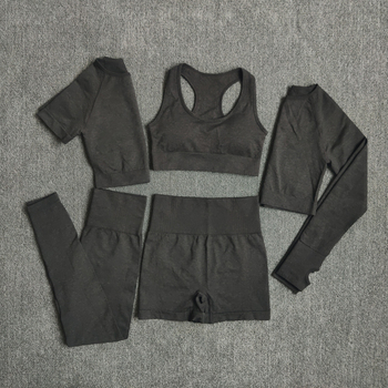 3 and 5PCS Seamless Women Yoga Set Workout Sportswear Gym Clothing Fitness Long Sleeve Crop Top High Waist Leggings Sports Suits 2