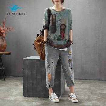 Ankle-length Denim Jeans Female Casual Loose Harem Jeans  2