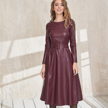 Fashion Belt Faux Leather Dresses Women Long Sleeve Slim Fit PU Dress Sexy Club Wear New Arrival 2021 Autumn Winter 1