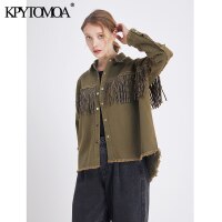 Vintage Stylish Fringe Beaded Loose Denim Jacket  4