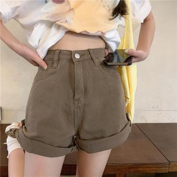 Solid Crimping Shorts Denim Women High Waist Simple Korean Style A-line Ulzzang Vintage Students All-match Fashion Streetwear 2