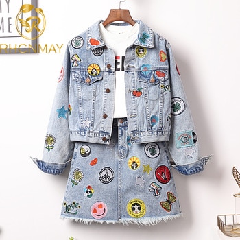Epaulet Denim Jacket Coat + Mini Jean Skirt  1