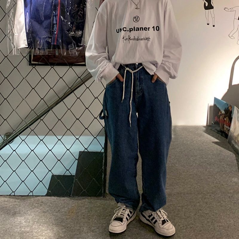 Goth Pocket Grunge Jeans Women Streetwear Casual Baggy Y2k Aesthetic Straight Denim Trouser High Waisted Jeans Loose Cargo Pants 5