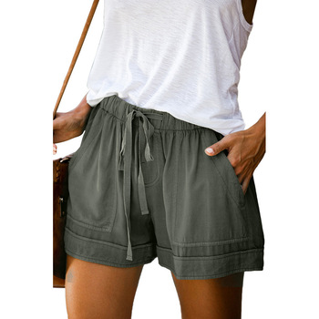 12 Colors Casual Women Cotton Short Pants Simple Drawstring Pockets Summer Elastic Waist Loose Home Streetwear Ladies Pant 2