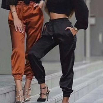 New High Waist Satin Pants Women Bsolid Color Black Joggers Women Trousers Casual Pants Cargo Sweatpants Korean Red Fall 1