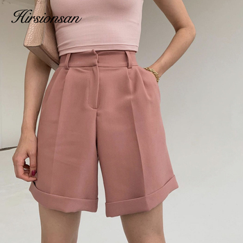 Hirsionsan High Waist Shorts Women 2021 New Summer Casual Elegant Soft Pants with Sashes Loose Shorts with Pockets for Ladies 3