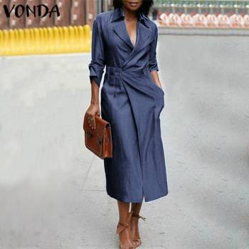 Plus Size V Neck Denim Blue  Denim Dress  1