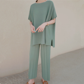 High Quality Fashion Casual Knitted Two Piece Set Women Loose Pullover Sweater Tops + Wide Leg Pants Suits Knitwear 2 Piece Sets 1