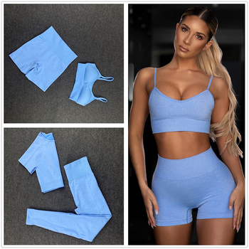 Seamless Women Yoga Set Workout Shirts Sport Pants Bra Gym Suits Fitness Shorts Crop Top High Waist Running Leggings Sports Sets 2