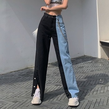 Cowboy Female Loose Streetwear High Waist Women Jeans Split Clothes Wide Leg Jeans 1