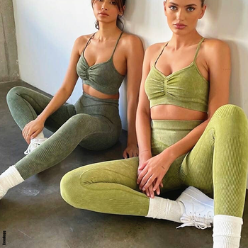 Ribbed Washed Seamless Yoga Green Brat Fitness Wear Gym Suit Sport Sets Clothes 1