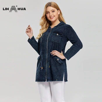 Plus Size Stretch Knitted Denim with shoulder pads and hat 1