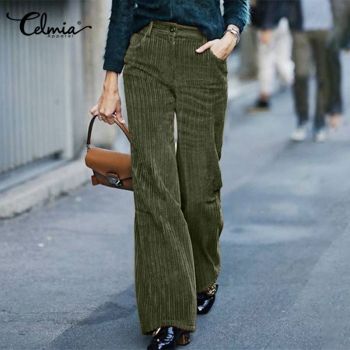 Oversized Women's Trousers Celmia Vintage High Waist Corduroy Pants 2022 Fashion Long Palazzo Casual Pockets Work Pantalon Mujer 1