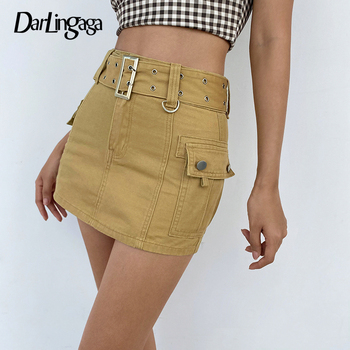 Darlingaga Fashion Bodycon Summer Low Waist Skirt Female Streetwear 90s Aesthetic Mini Skirts With Belt Hot Denim Skirt Slim 1
