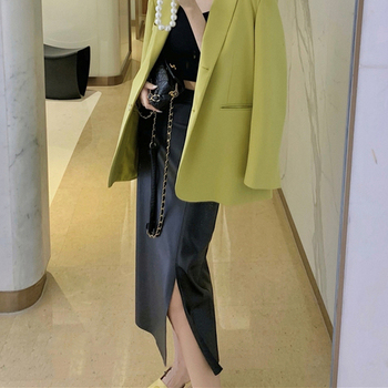 Seoulish Autumn Winter 2021 New PU Leather Women's Long Skirt High Wasit Skirt Female Straight Side Split A-line Pencil Skirts 4