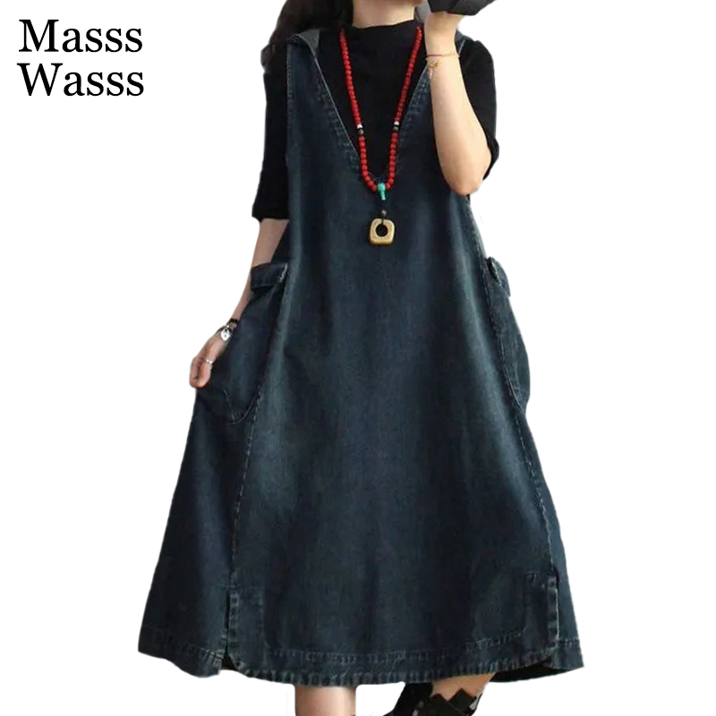 Masss Wasss 2021 Spring Designer Womens Vintage Blue Denim Dresses Ladies V-Neck Hooded Vestdios Female Casual Oversized Dress 1