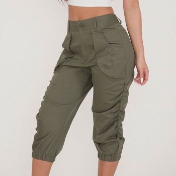 Women's Relaxed-fit Cargo Capri Pant Paper Bag High Waist Pencil Cropped Pant Slim Fit Casual Trouser Long Pants With Pockets 1