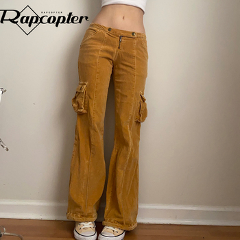 Rapcopter Y2K Low Waisted Corduroy Pants Bandage Pockets Retro Cargo Pants Harajuku Casual Basic Trousers Women Korean Joggers 1