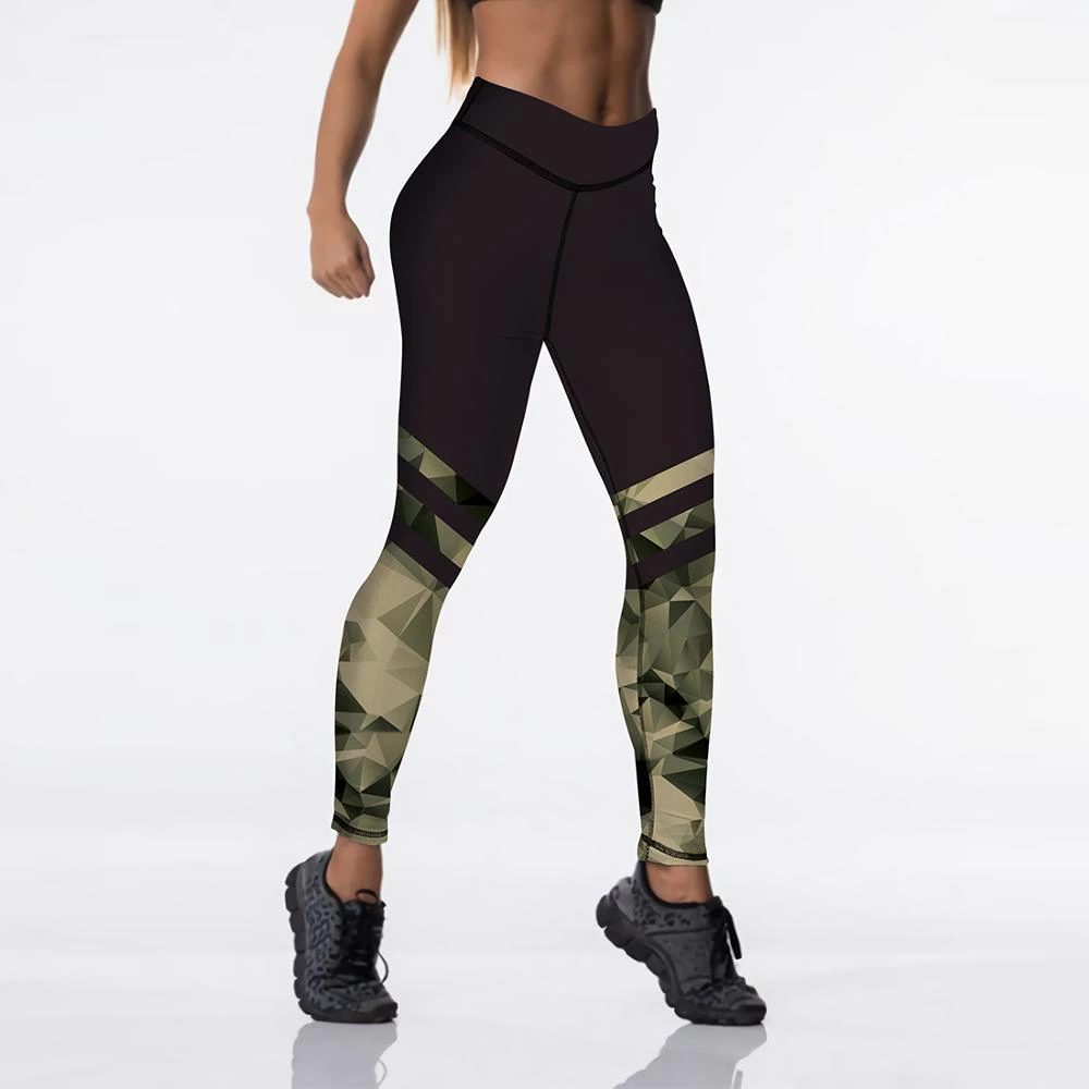 Qickitout 12%spandex Sexy High Waist Elasticity Women Digital Printed Leggings Push Up Strength Pants 2