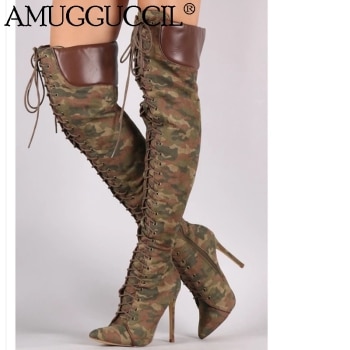 2020 Plus Big Size 36-47 Camouflage Zip Lace Up Fashion Sexy Thigh High Heel Over The Knee Autumn Winter Lady Women Boot X2008 1