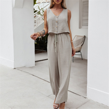 DAILOU 2021 New Fashion Women 2 pieces Sets Summer Vest Set Women Casual Solid Loose Wide Leg Trousers Tracksuit leisure Sets 1
