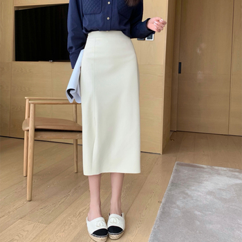 Seoulish Autumn Winter 2021 New PU Leather Women's Long Skirt High Wasit Skirt Female Straight Side Split A-line Pencil Skirts 2