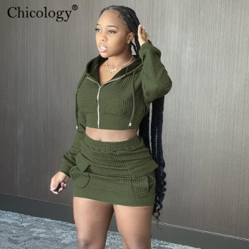Chicology Plaid Sweatshirt Skirt 2 Two Piece Matching Set Long Sleeve Crop Top Women Autumn Winter Outfits Streetwear Clothes 1