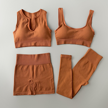 4 Piece Sport Seamless Yoga Set Ribbed Workout Outfits for Women Bra High Waist Shorts Yoga Leggings Sets Fitness Gym Clothing 7