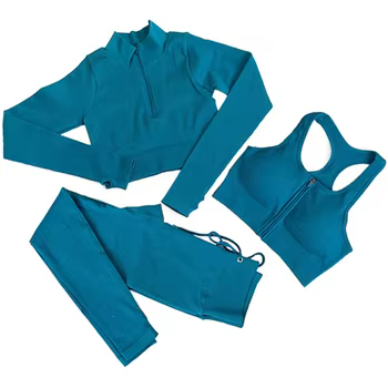 3PC Seamless Yoga Set Women Workout Sportswear Gym Clothing Drawstring High Waist Leggings Zipper Long Sleeve Sports Suits 15