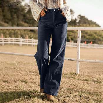 Kaftan Corduroy Pants Women Autumn Trousers ZANZEA Casual Overalls High Wasit Long Pantalon Palazzo Female Solid Turnip Oversize 2