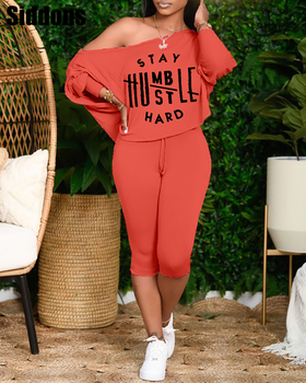 Women 2 Pieces Sets Batwing Sleeve Letter Print Crop Top and Drawstring Pants Sets 3